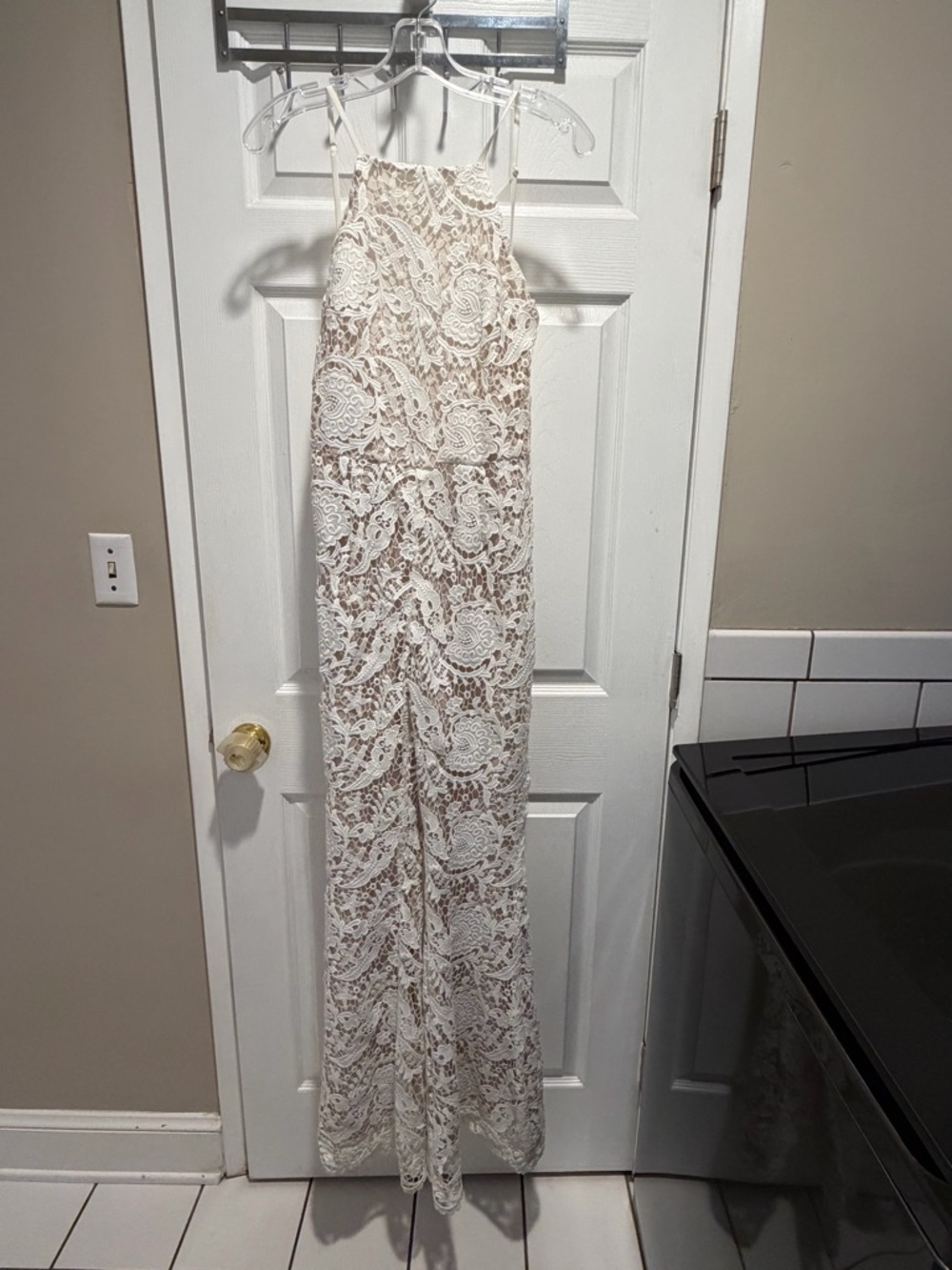 Stone Cold Fox Nude White Macrame Pantsuit